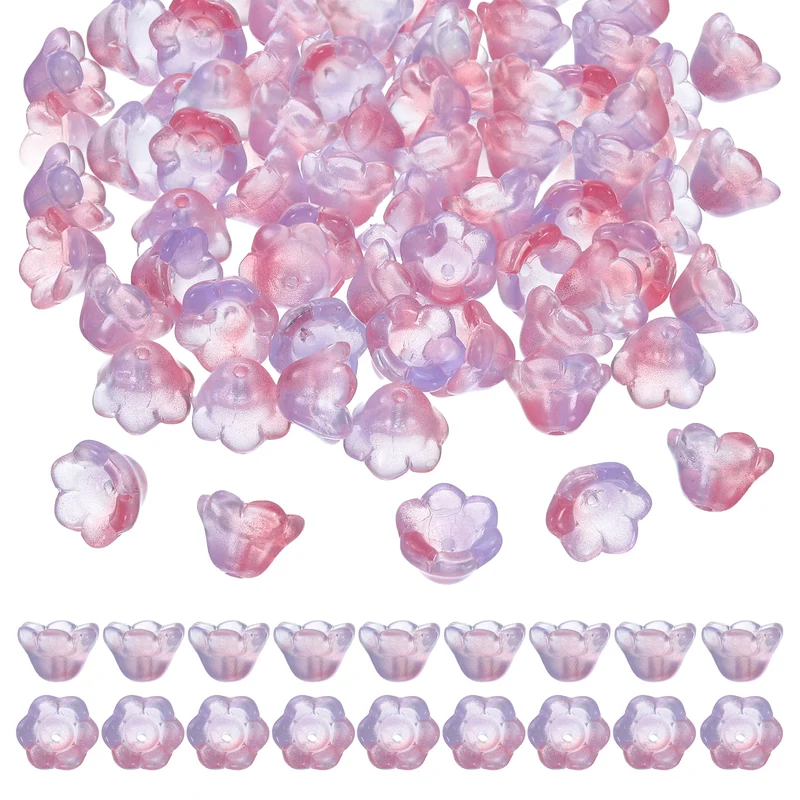 100Pcs Glass Flower Beads for Jewelry Making Loose Bead Charm Pink/Purple
