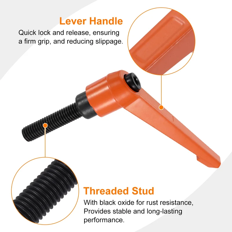 Clamping Lever Handles for Lathe, M10x40mm Male Thread Orange 4Pcs