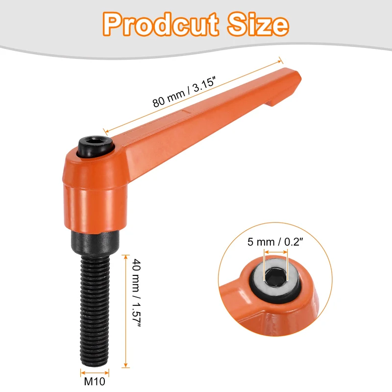 Clamping Lever Handles for Lathe, M10x40mm Male Thread Orange 2Pcs