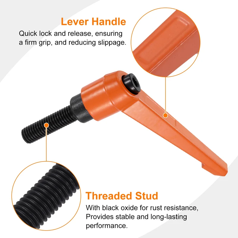 Clamping Lever Handles for Lathe, M10x35mm Male Thread Orange 4Pcs