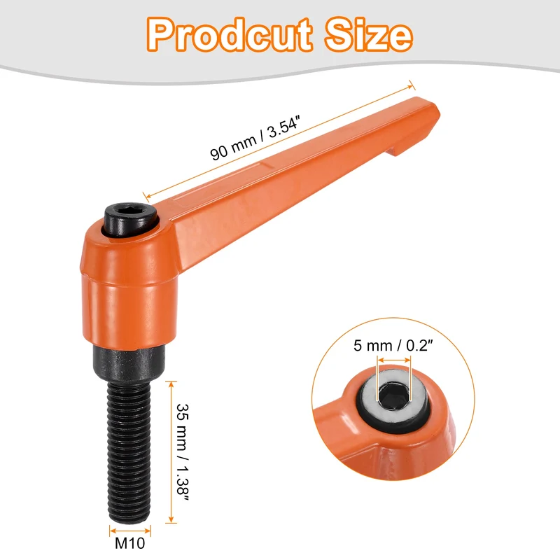 Clamping Lever Handles for Lathe, M10x35mm Male Thread Orange 2Pcs