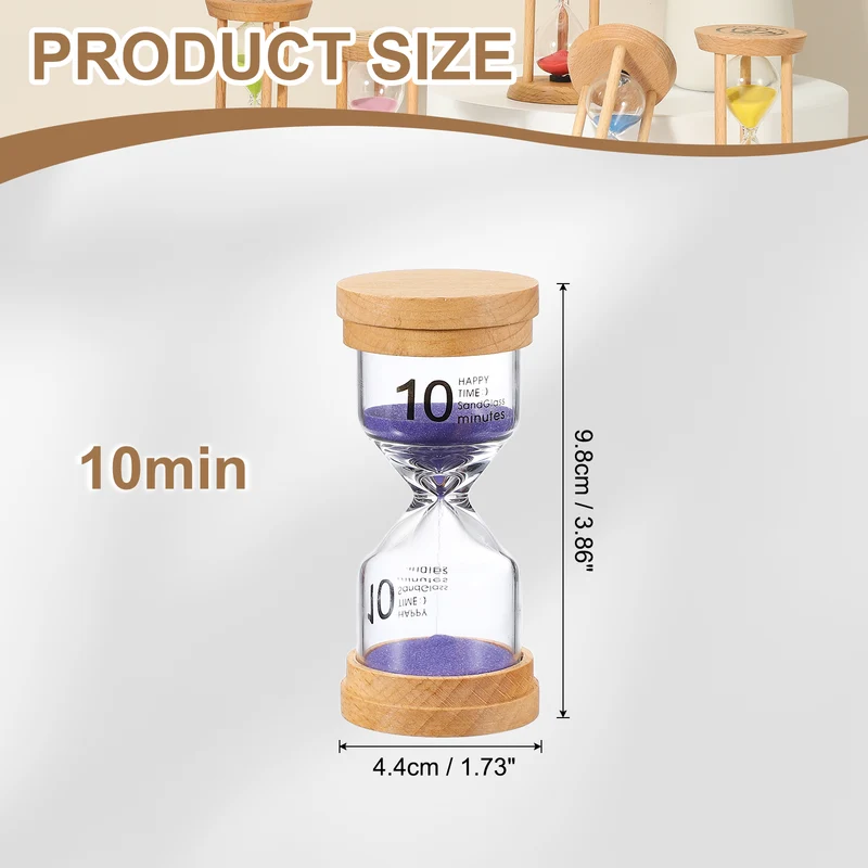 10 Minute Sand Timer, Wooden Sand Watch for Office Decor, Purple