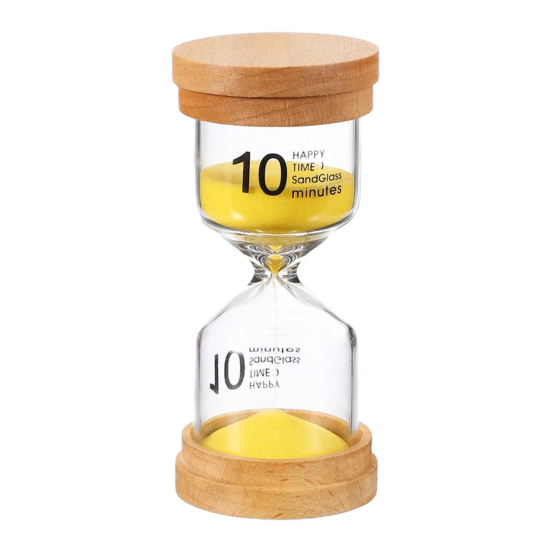 10 Minute Sand Timer, Wooden Sand Watch for Office Decor, Yellow