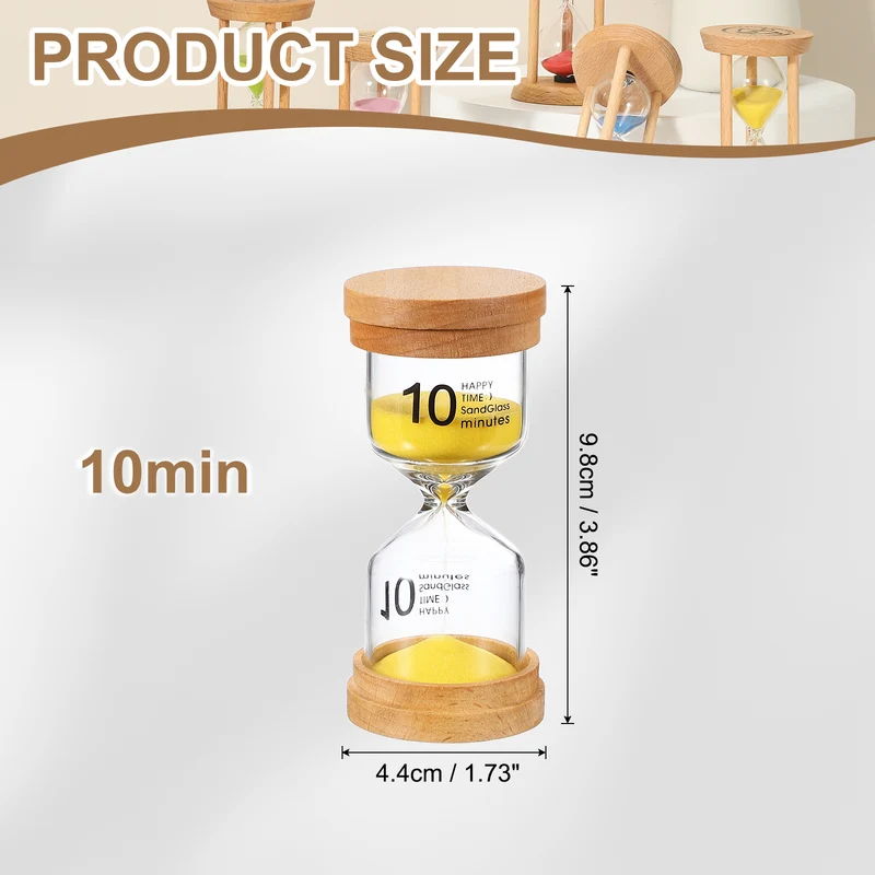 10 Minute Sand Timer, Wooden Sand Watch for Office Decor, Yellow