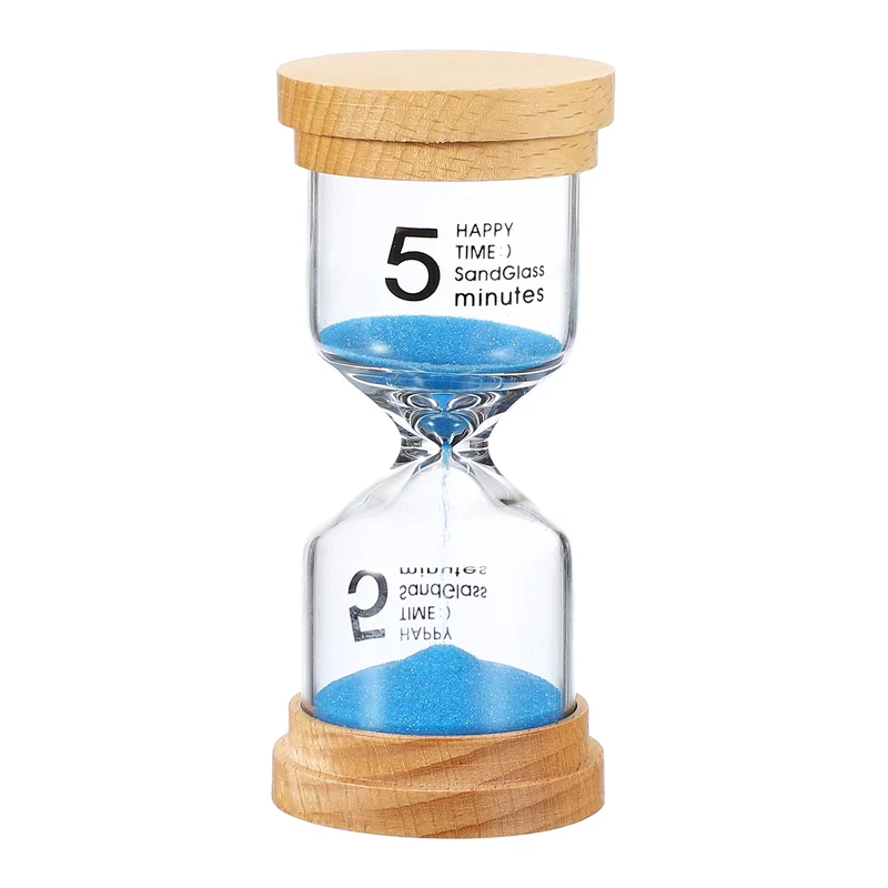 5 Minute Sand Timer, Wooden Sand Watch for Office Decor, Blue