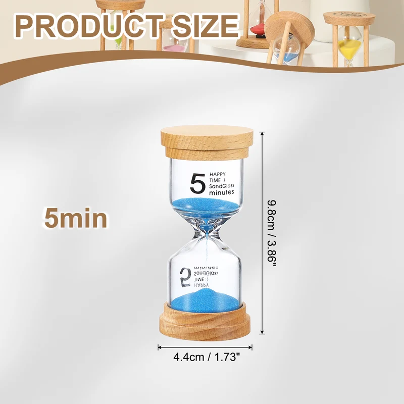 5 Minute Sand Timer, Wooden Sand Watch for Office Decor, Blue