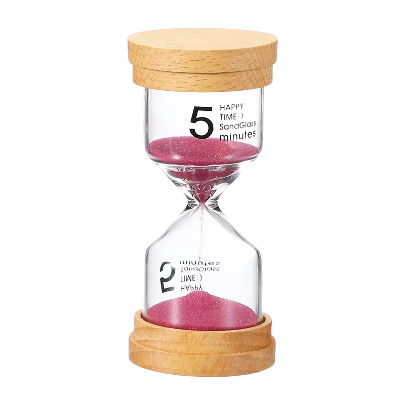 5 Minute Sand Timer, Wooden Sand Watch for Office Decor, Pink