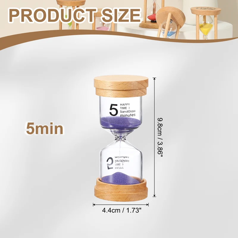 5 Minute Sand Timer, Wooden Sand Watch for Office Decor, Purple