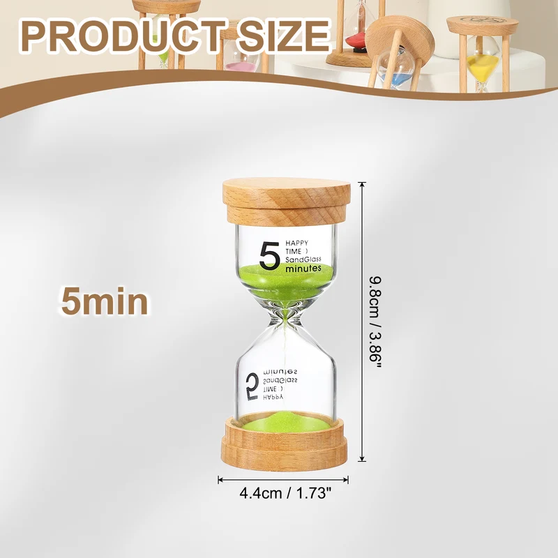 5 Minute Sand Timer, Wooden Sand Watch for Office Decor, Green
