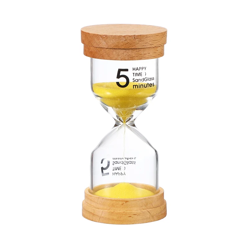 5 Minute Sand Timer, Wooden Sand Watch for Office Decor, Yellow