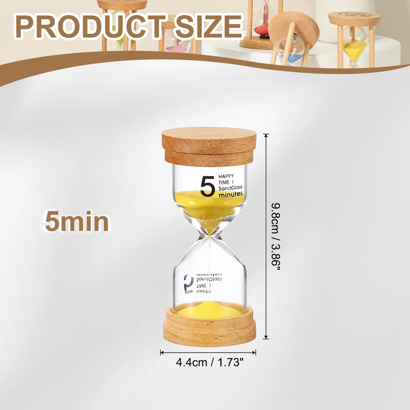 5 Minute Sand Timer, Wooden Sand Watch for Office Decor, Yellow