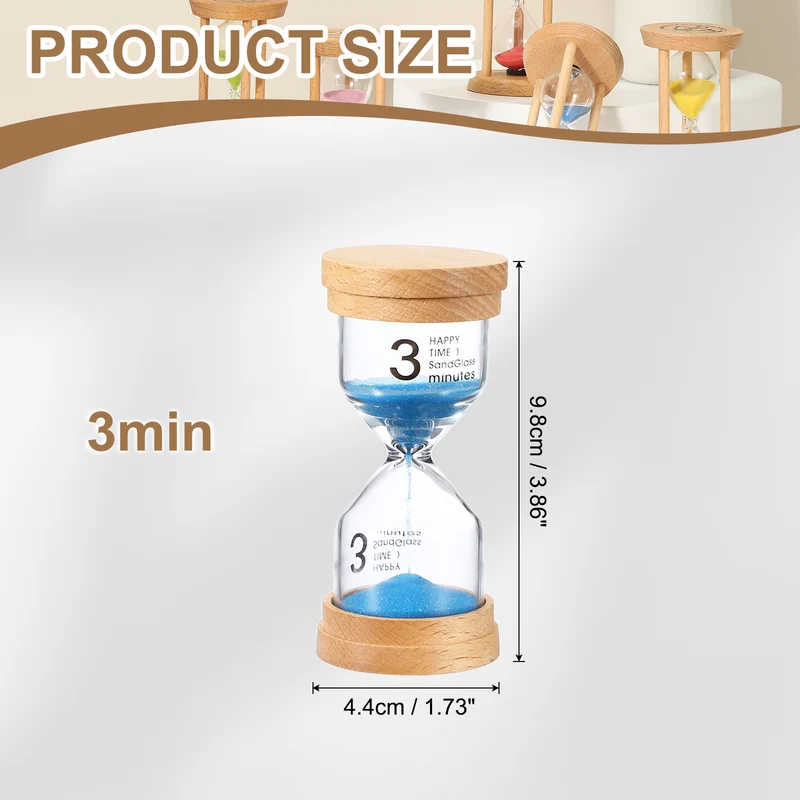 3 Minute Sand Timer, Wooden Sand Watch for Office Decor, Blue