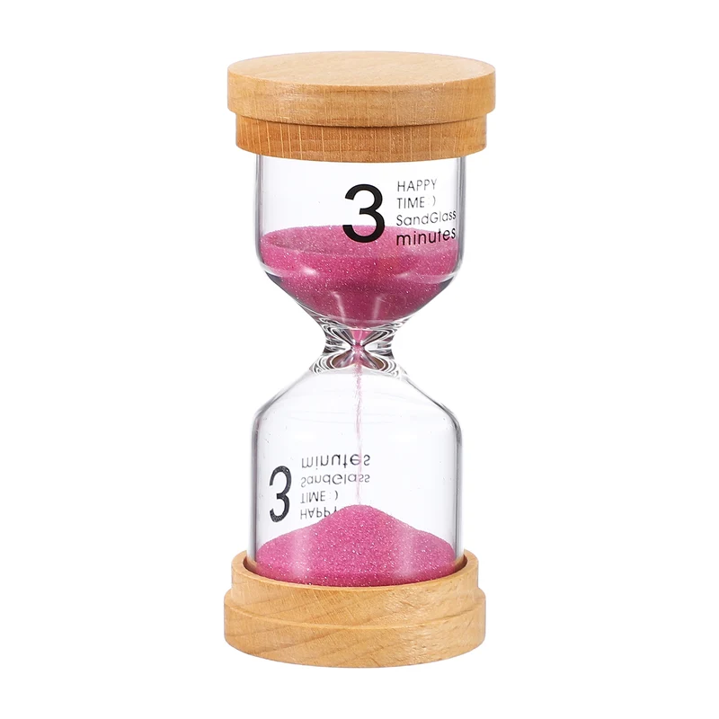 3 Minute Sand Timer, Wooden Sand Watch for Office Decor, Pink
