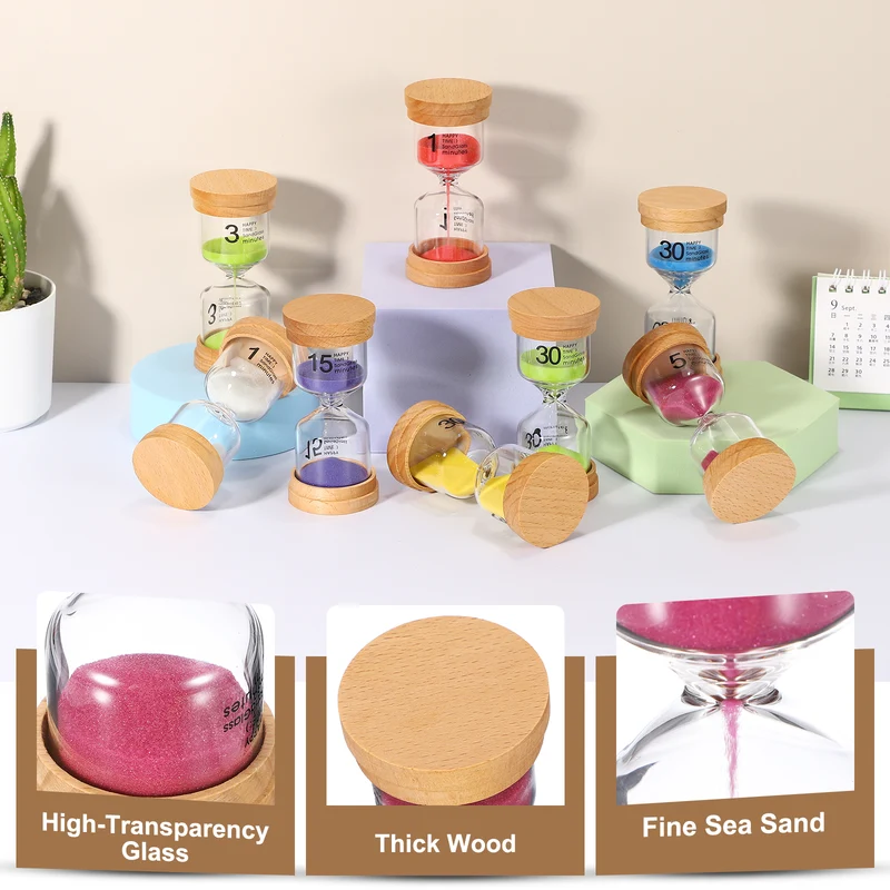 3 Minute Sand Timer, Wooden Sand Watch for Office Decor, Pink