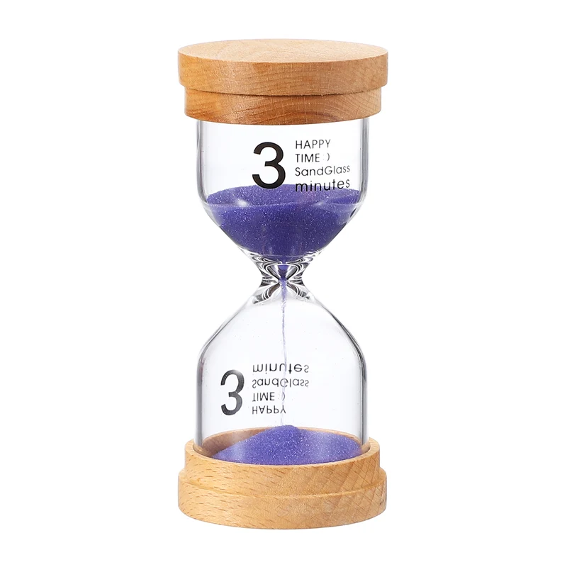3 Minute Sand Timer, Wooden Sand Watch for Office Decor, Purple