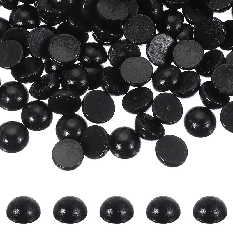 100Pcs Half Wooden Beads 0.6 Inch(15mm) Unfinished Wood Balls Black