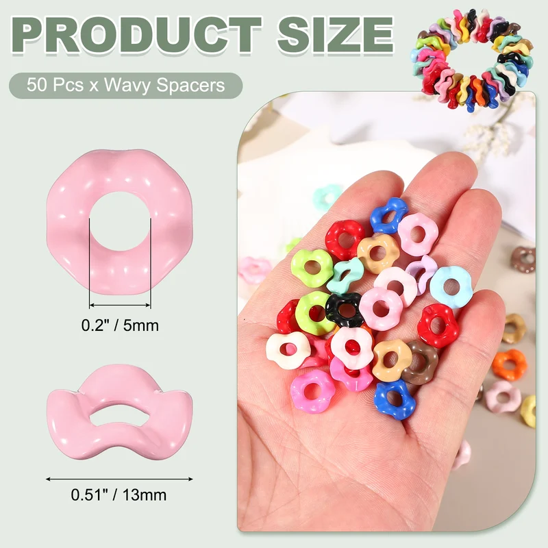 50 Pcs Wavy Spacers, Acrylic Flower Beads Wave Focal Bead, Pink