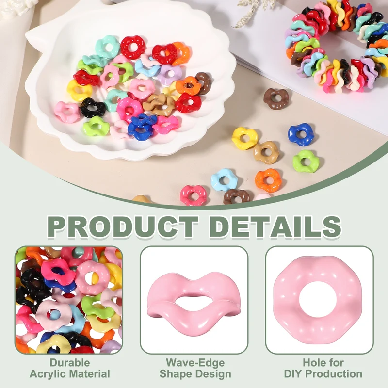 50 Pcs Wavy Spacers, Acrylic Flower Beads Wave Focal Bead, Pink