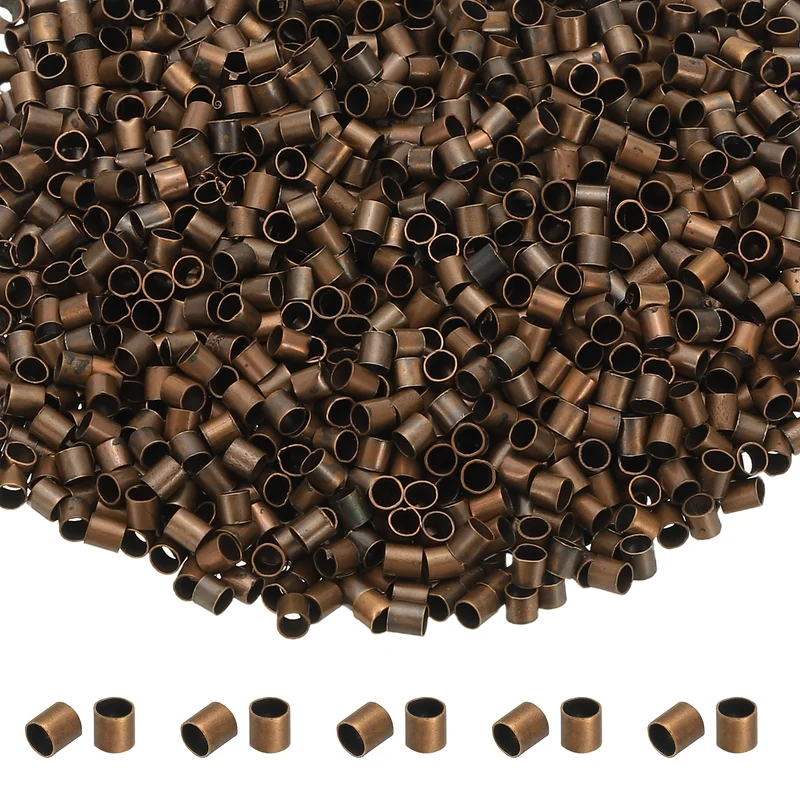 2000 Pcs Tube Crimp Beads, 2x2mm Crimp Beads for Jewelry Making, Dark Bronze