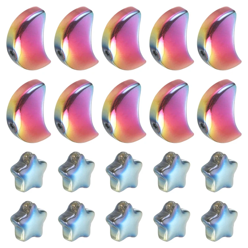 60Pcs Star Moon Shaped Beads, 2 Style Acrylic Spacer Beads Purple Rose Red