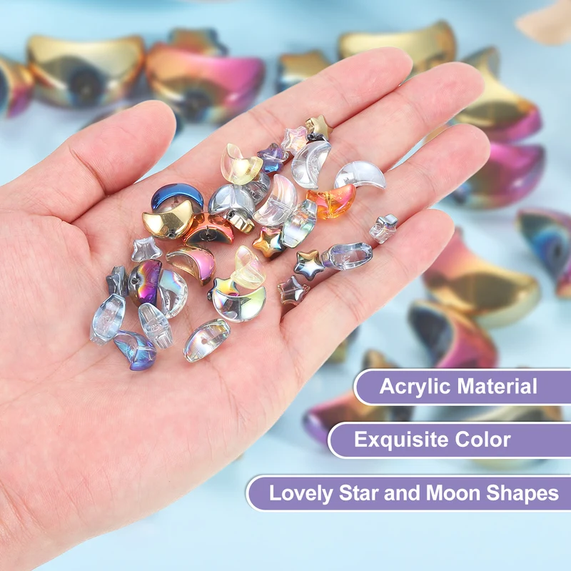 60Pcs Star Moon Shaped Beads, 2 Style Acrylic Spacer Beads Purple Rose Red