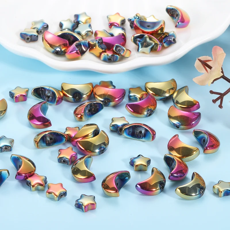 60Pcs Star Moon Shaped Beads, 2 Style Acrylic Spacer Beads Purple Rose Red