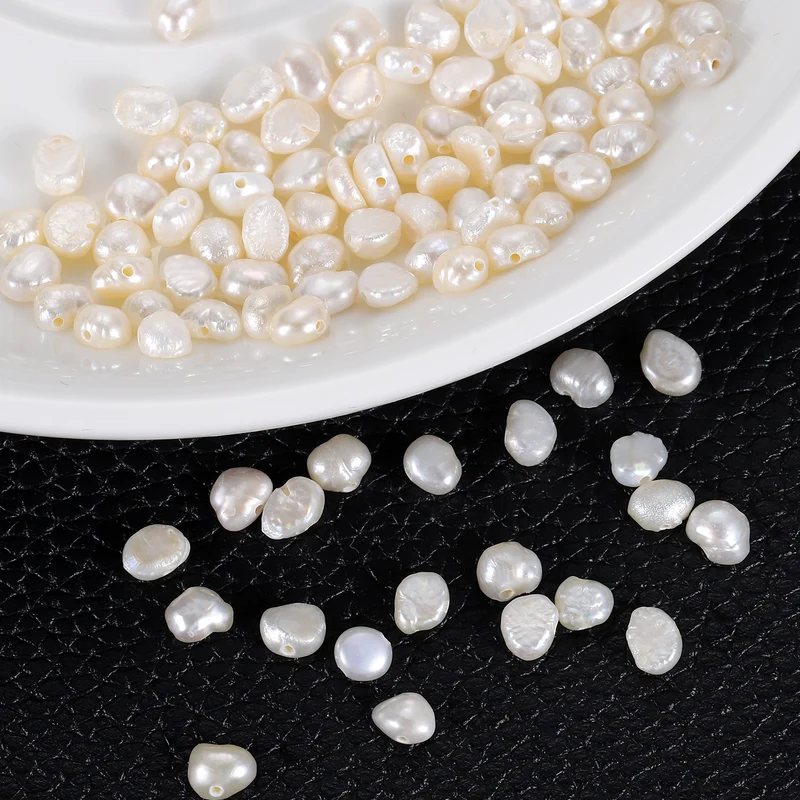 100 Pcs 4-5mm 0.8mm Side Hole Irregular Freshwater Pearl Beads, White