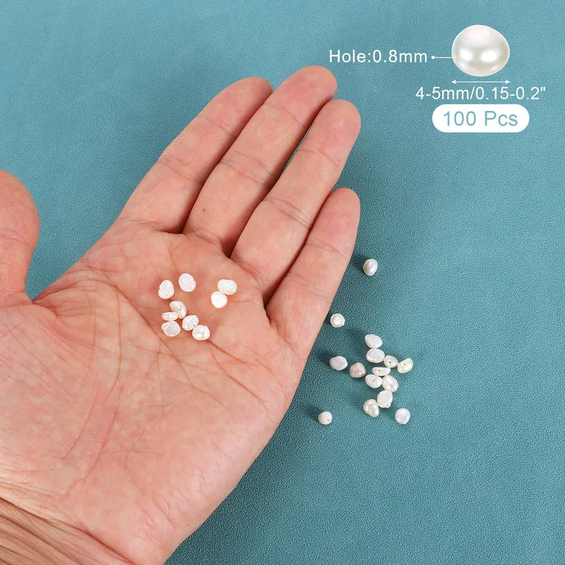 100 Pcs 4-5mm 0.8mm Side Hole Irregular Freshwater Pearl Beads, White