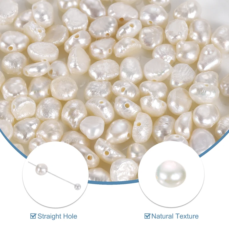 100 Pcs 4-5mm 0.8mm Side Hole Irregular Freshwater Pearl Beads, White