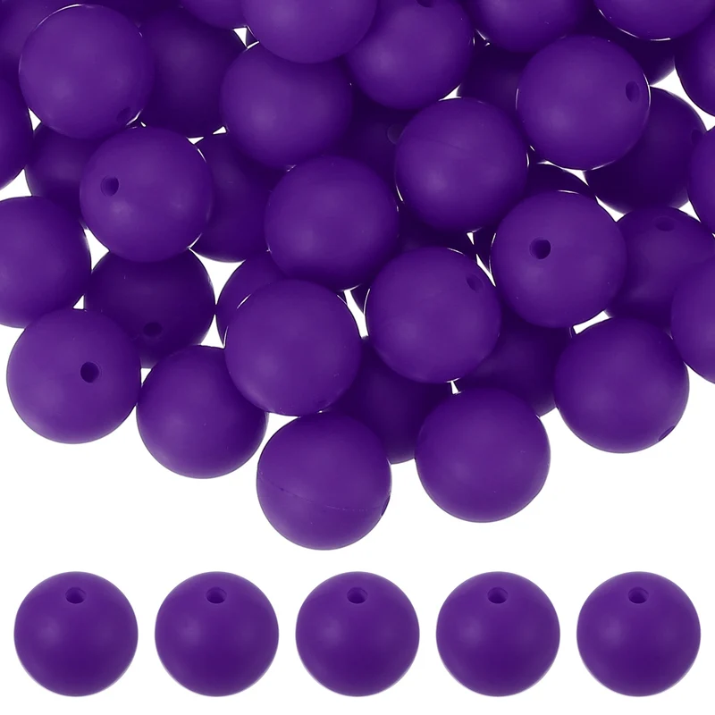 60 Pcs Silicone Beads, 15mm Bulk Beads for Keychain Making, Dark Purple