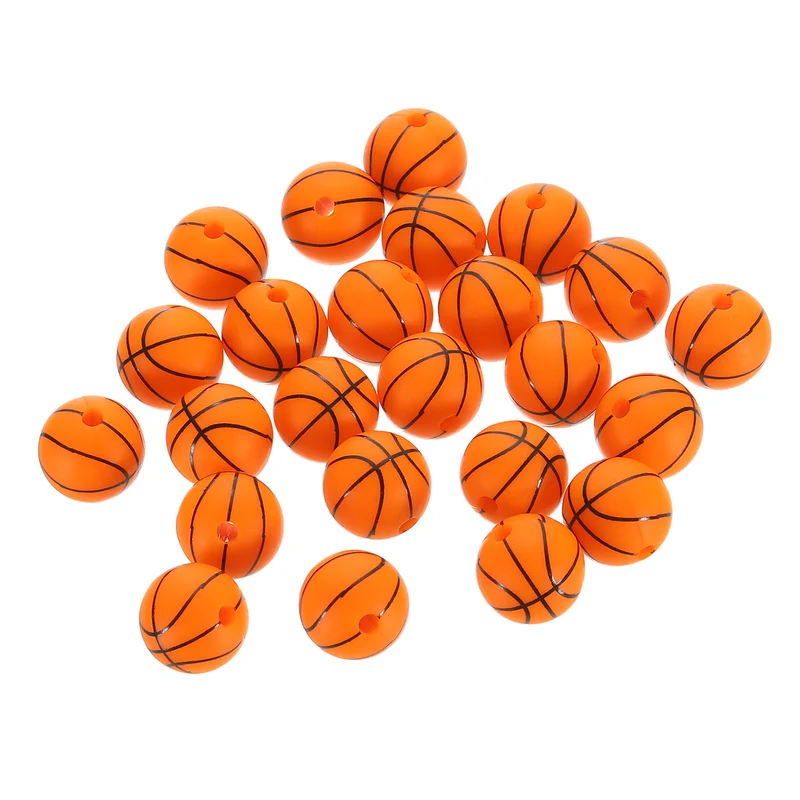 24Pcs Sports Ball Beads 12mm Silicone Round Spacer Focal Bead Basketball