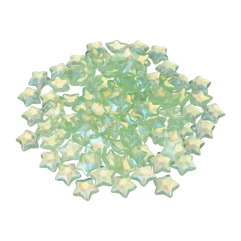 100 Pcs Flat Back Resin Star Beads, Glitter Star Charm, Green