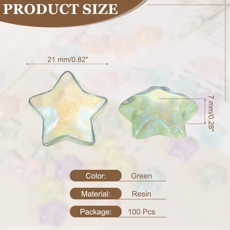 100 Pcs Flat Back Resin Star Beads, Glitter Star Charm, Green