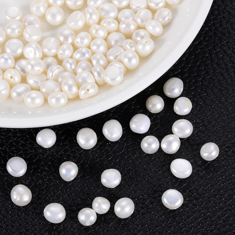100 Pcs 7-8mm 0.8mm Side Hole Irregular Freshwater Pearl Beads, White