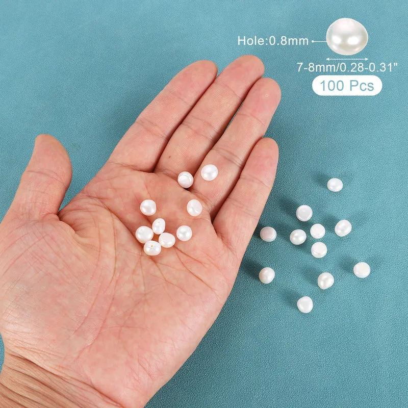 100 Pcs 7-8mm 0.8mm Side Hole Irregular Freshwater Pearl Beads, White