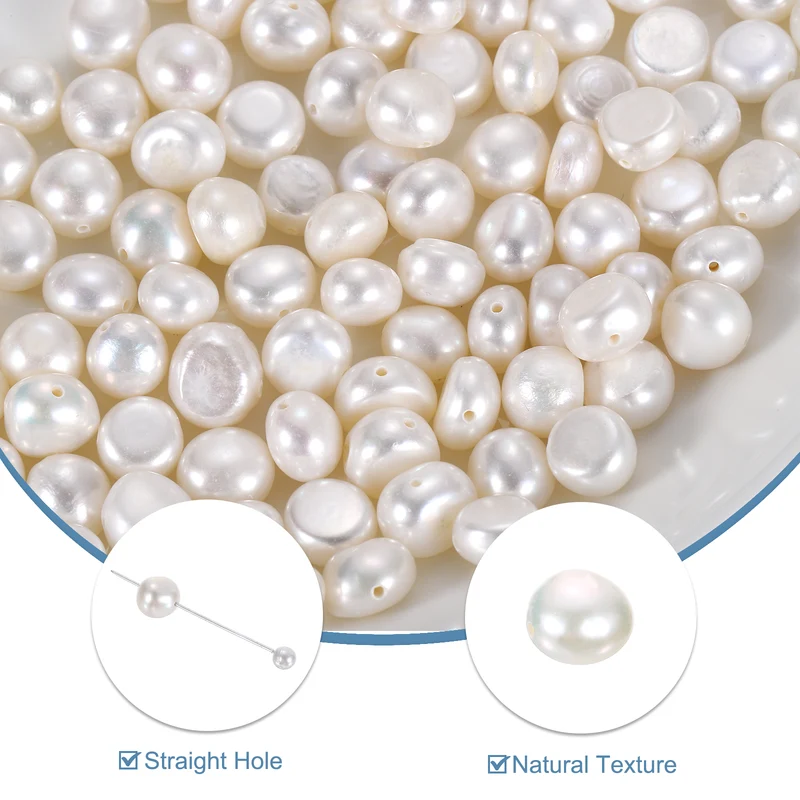 100 Pcs 7-8mm 0.8mm Side Hole Irregular Freshwater Pearl Beads, White