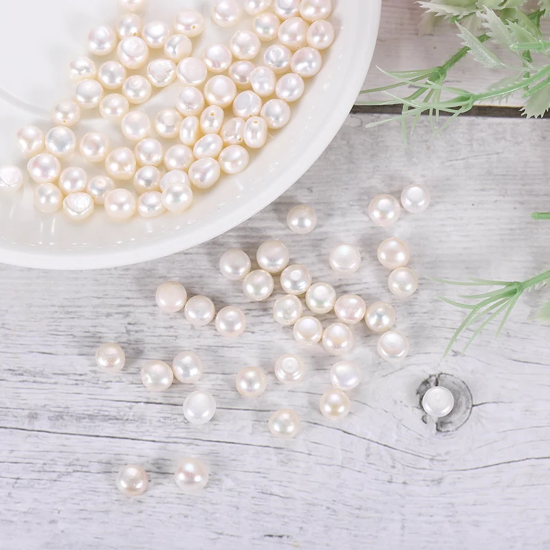 100 Pcs 7-8mm 0.8mm Side Hole Irregular Freshwater Pearl Beads, White