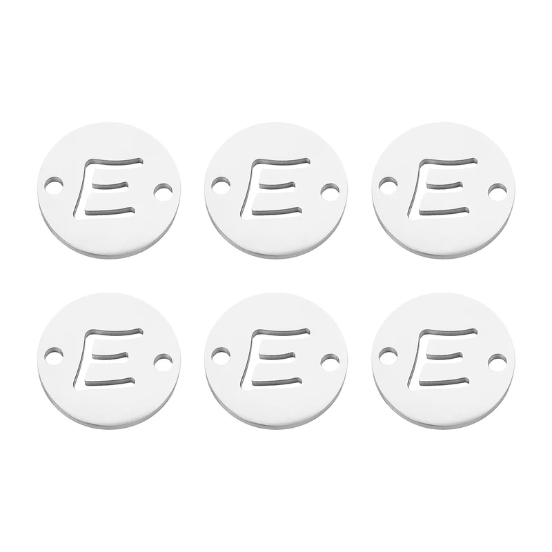 6 Pcs Letter Link Charm, Alphabet Pendant Connector, Silver Letter E