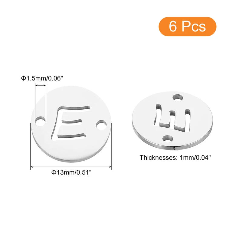 6 Pcs Letter Link Charm, Alphabet Pendant Connector, Silver Letter E