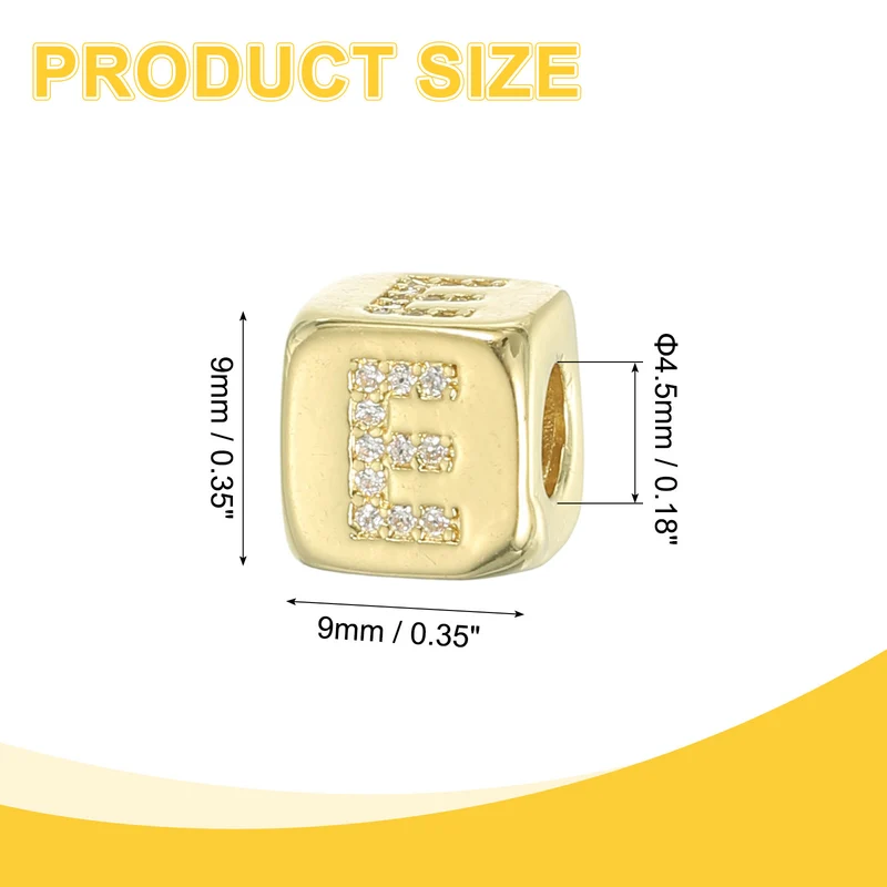 Rhinestone Letters Cube Beads, 26 Letters Dice Charm Alphabet E