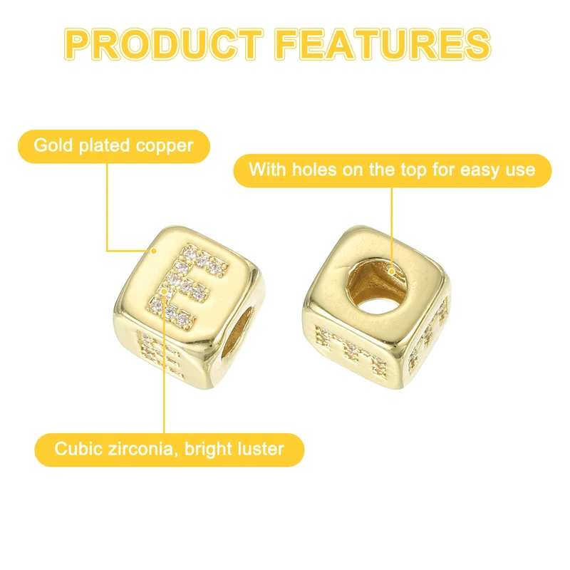 Rhinestone Letters Cube Beads, 26 Letters Dice Charm Alphabet E