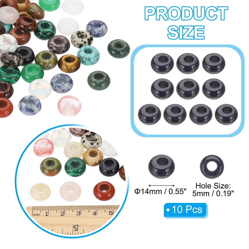 10 Pcs Natural Gemstone Beads, Large Hole Rondelle Beads Loose European Crystal Beads Pack for Jewelry Bracelet DIY Craft, 14 x 8 MM, Blue Sand