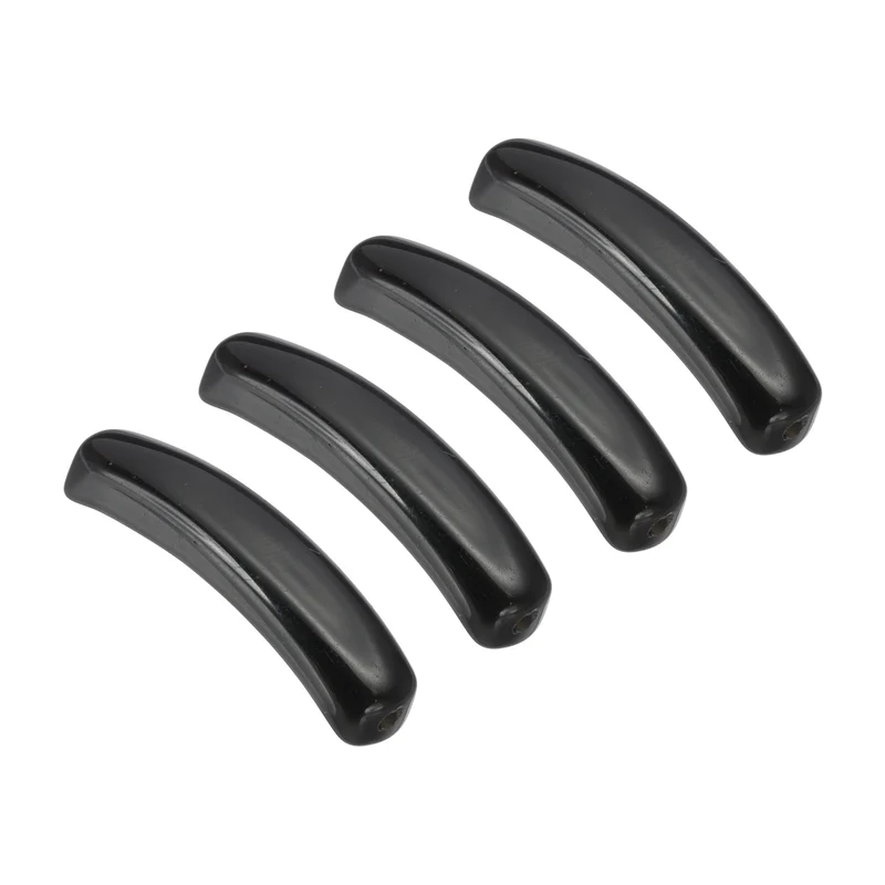 4 Pcs Natural Stone, 36 x 10 mm Natural Curved Clear Quartz Stone Crystal Handmade Jade Flat Beads for DIY Crafting, Black Agate