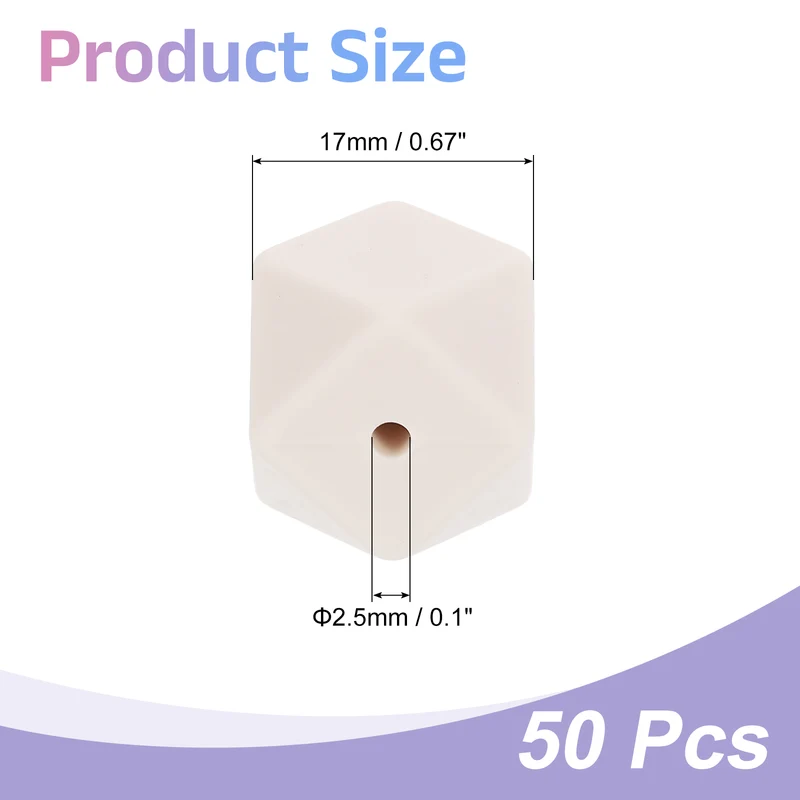 50Pcs Silicone Beads 17mm Loose Hexagon Rubber Focal Beads Beige