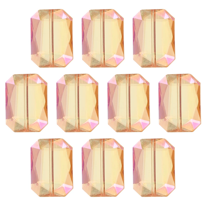 10Pcs Rectangle Crystal Glass Beads Faceted Glass Beads Gold Rose Red