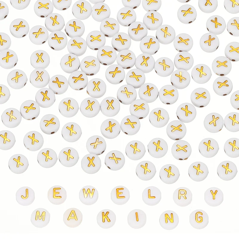 Alphabet Beads, 100 Pcs Gold Letter Beads Acrylic Charms, 4x7mm, Letter X