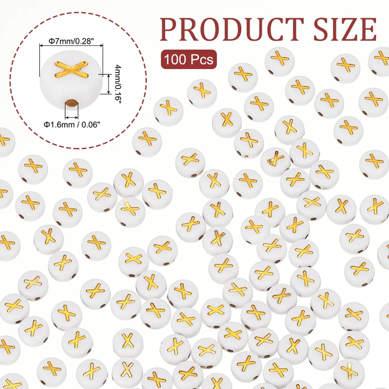 Alphabet Beads, 100 Pcs Gold Letter Beads Acrylic Charms, 4x7mm, Letter X