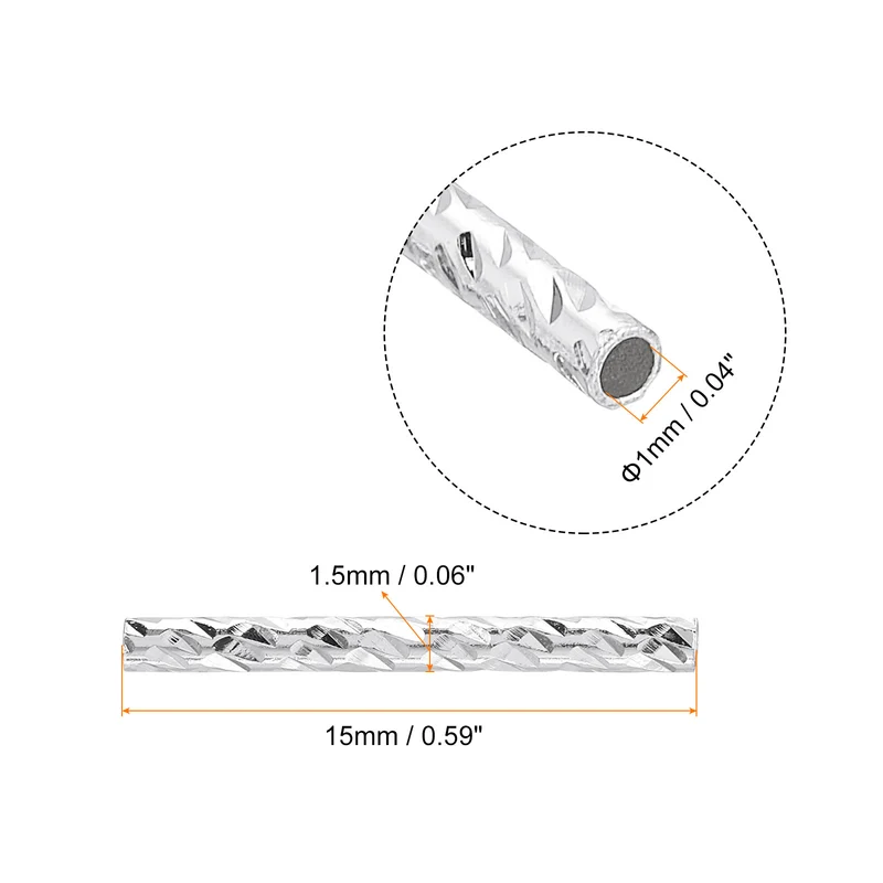 100Pcs Brass Column Tube Beads, 1x15mm, Silver White