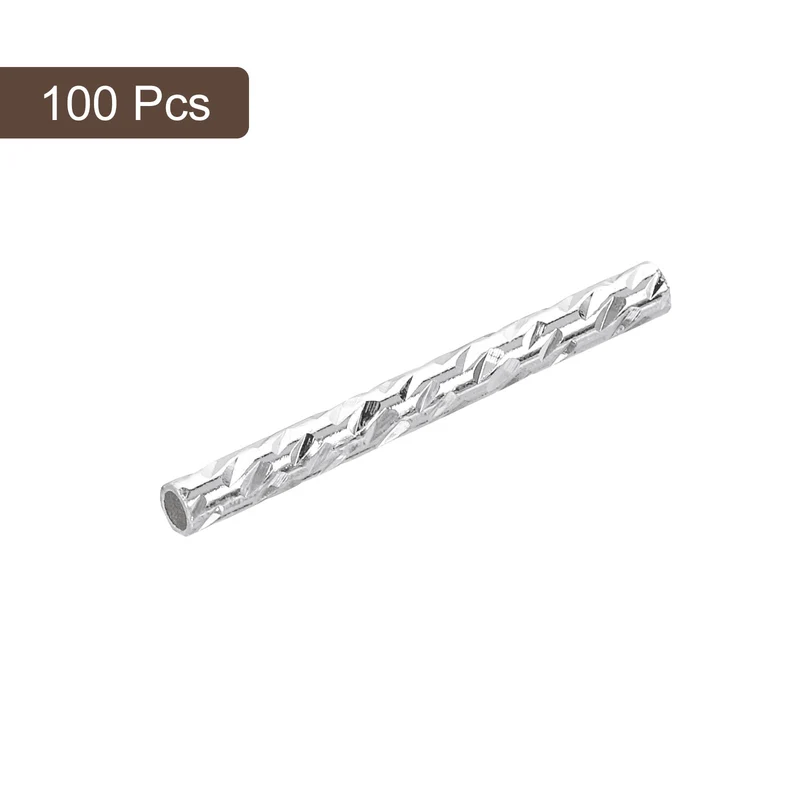 100Pcs Brass Column Tube Beads, 1x15mm, Silver White