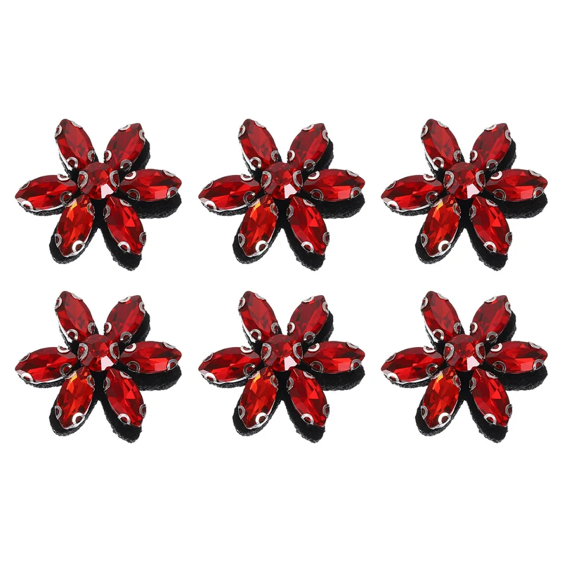 6Pcs Handmade Flower Beaded Patches Glass Crystal Appliques Red